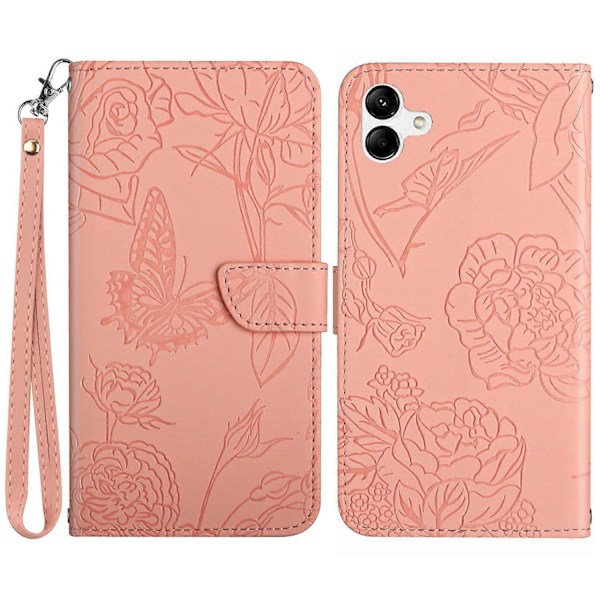 För Samsung Galaxy A05 4G Läderfodral Präglat Plånboksfodral med Handledsrem Multicolor Style C