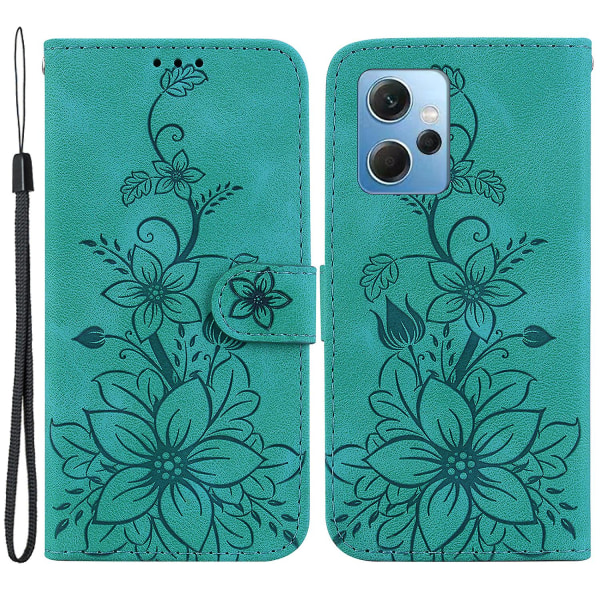 För Xiaomi Redmi Note 12 4g Plånboksställ Phone case Pu Läder Printed Flower Cover Green