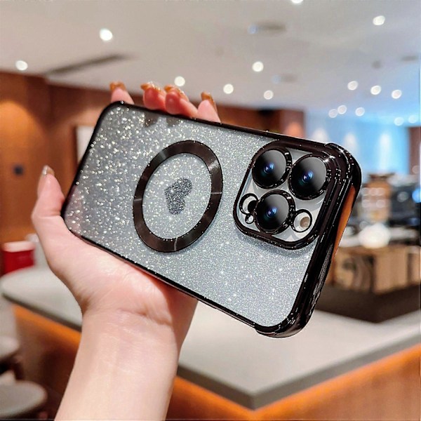 Glitterfodral för iPhone 14 Pro Kompatibelt med MagSafe TPU Telefonskal Kärlekshjärta Elektroplätering