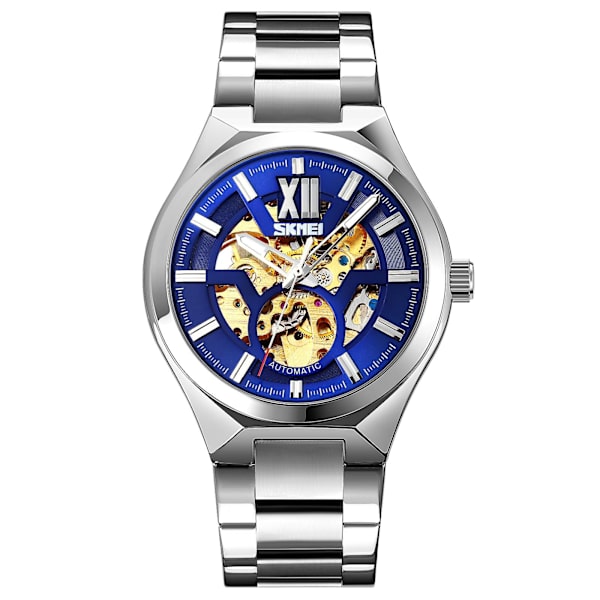 Skmei 9258 Män Automatisk Mekanisk Watch Mellan Rose Gold Shell Silver Silver blue