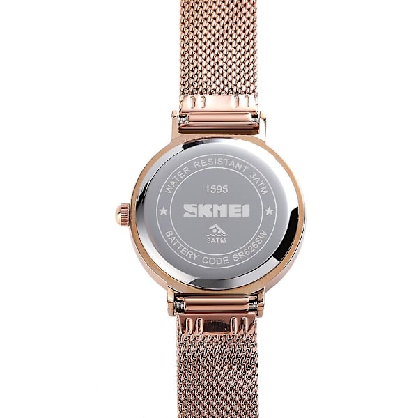 Skmei 1595 Fashion Elegant Scale Free Steel Mesh Bälte Watch Vattentät Business Student Rose Gold Blue