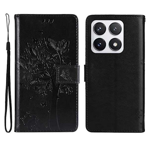 KT Imprinting Flower Series-3 Fodral för Xiaomi 14T Pro Katt Träd Mönster Flip Läder Telefonskydd Multicolor Style J