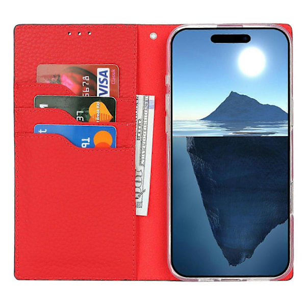 Plånboksfodral för iPhone 16 Plus Äkta Läder Telefonskal Litchi Textur Multicolor Style A