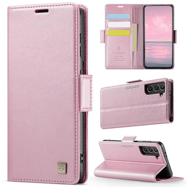 För Samsung Galaxy S21 FE 5G Fodral AUTSPACE A11 RFID-blockerande Retro Läder Mobiltelefon Plånboksfodral Multicolor Pink