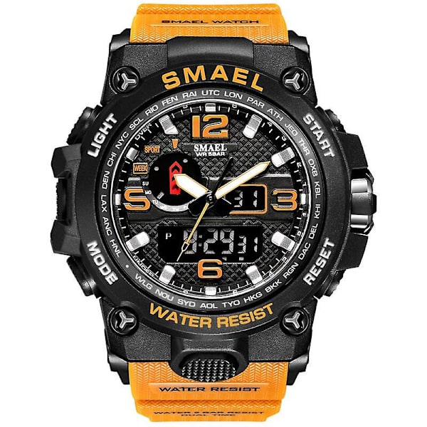 Smael Dual Display Digital Led Watch Pointer Typ Quartz Elektriska klockor Relogio Masculino Uomo Sportklocka 1545 ORANGE