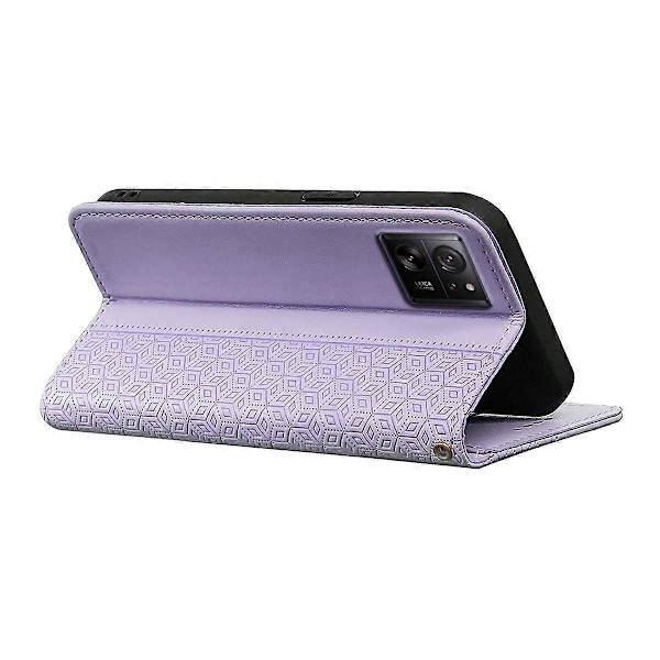 För Xiaomi 14T Plånboksfodral Stark Magnetisk Rutmönstrad Prägling Läder Flip Cover - Grön Multicolor Purple
