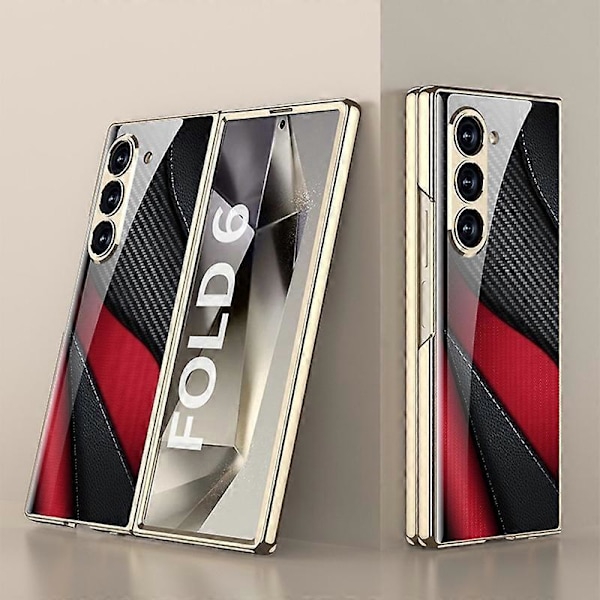 GKK Fodral för Samsung Galaxy Z Fold6 5G Elektropläterad Tryckt Mönster Härdat Glas+PC Telefonskal Multicolor Style C