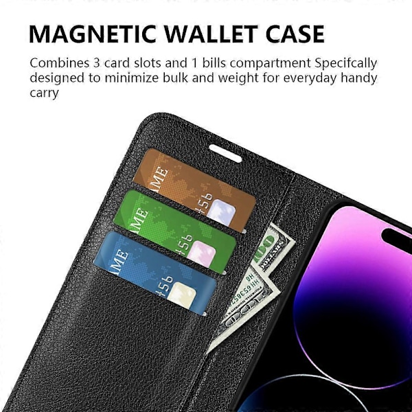Stødsikkert tegnebog telefoncover i PU læder med stativ til iPhone 15 Pro Multicolor Style A