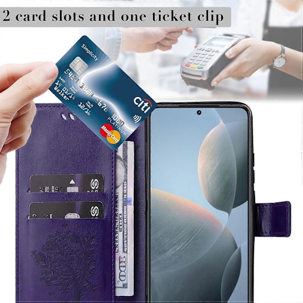 KT Imprinting Flower Series-3 til Xiaomi 14T Etui Katte Træ Mønster Flip Læder Telefon Cover Multicolor Style I