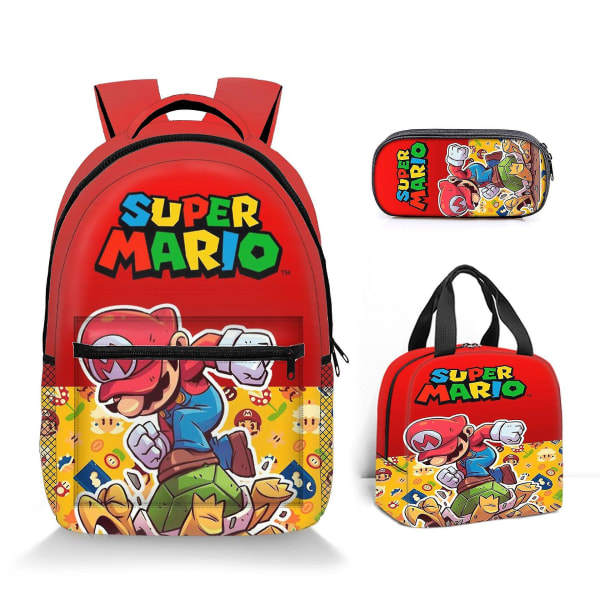 Super Mario Printed Ryggsäck Student Polyester Tecknad Barn Ryggsäck Tredelad Set Style 8