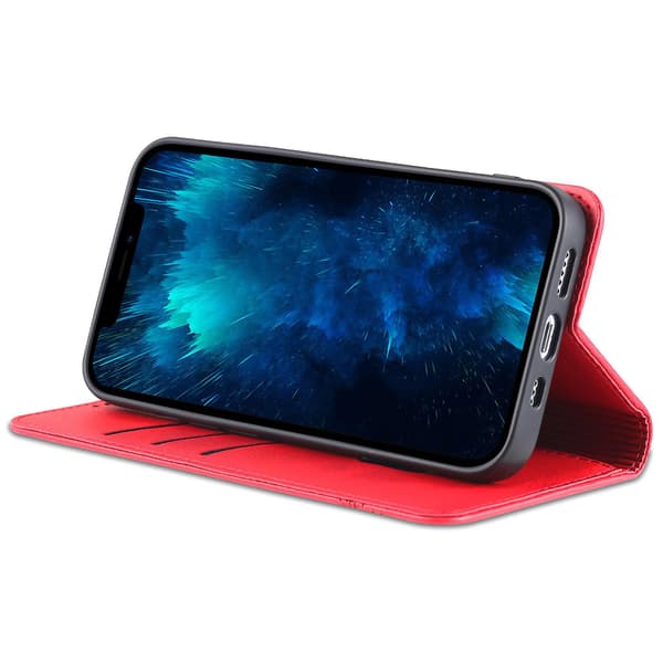 För Iphone 15 Pro Max Pu Läderplånbok Cover Stativ Case Red