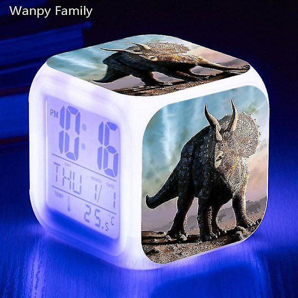 Tyrannosaurus Dinosaurie Väckarklocka 7 färgbyte Multifunktions väckningstimer Barnrum Lysande elektronisk watch Present till barn Gold