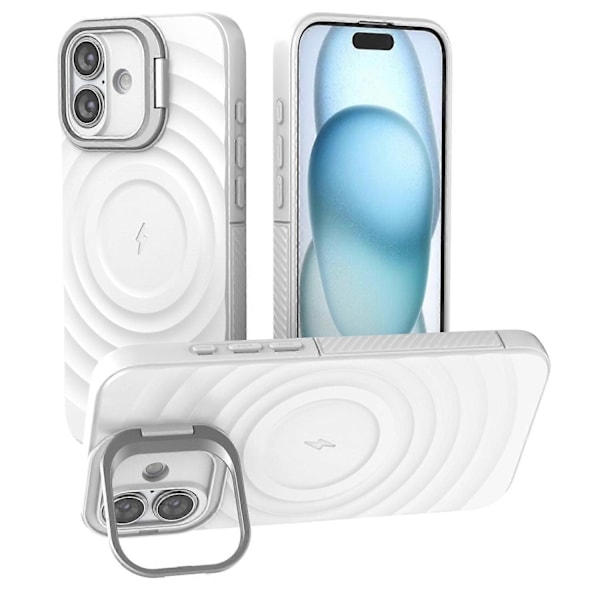 iPhone 16 Plus Magneettinen Suojakotelo PC-jalustalla Aaltoileva TPU-puhelinkuori - Harmaa Multicolor White
