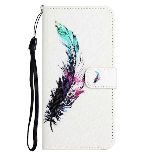 Motorola Moto G15 4G/G15 Power 4G -kotelo, kuvioitu PU-nahkainen lompakkokotelo, ristikkäinen tekstuuri Multicolor Feather