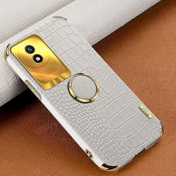För vivo Y02 4G Läderbelagt TPU Telefonfodral Ringstativ 6D Elektropläterat Bakstycke Multicolor Style C