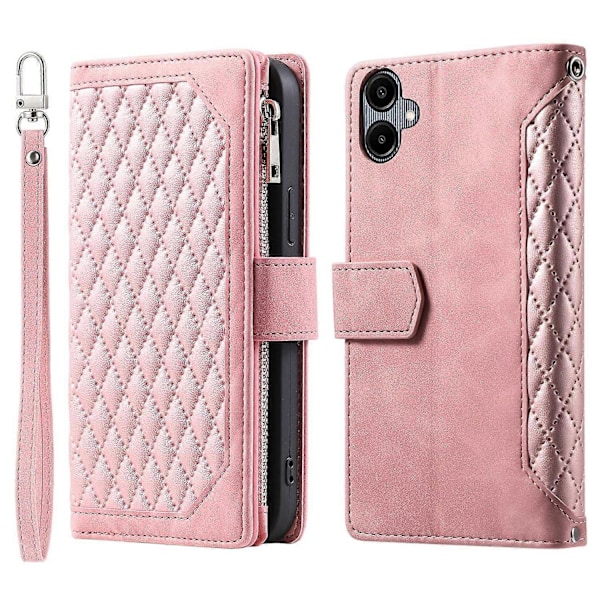 Style 005 Pung Etui til Samsung Galaxy A06 5G Rhombus Syning Linje PU Læder Telefon Cover Multicolor Rose Gold