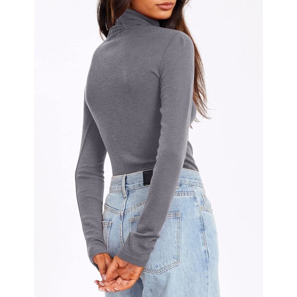 Dame Turtleneck Langærmet Trøjer Efterårsmode Basic Lagdeling Slim Fit Blød Termisk Undertøj Toppe Grey X-Large