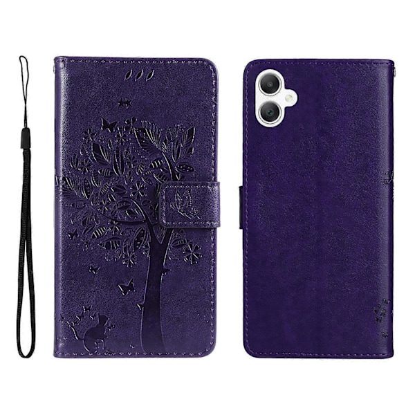 KT Imprinting Flower Series-3 til Samsung Galaxy A06 Etui Katte Træ Mønster Flip Læder Telefon Cover Multicolor Style I