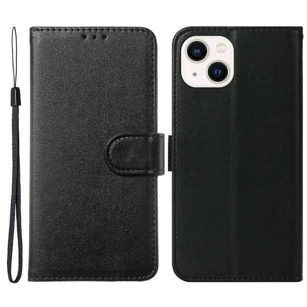 För iPhone 15 Anti-fall Enfärgad PU Läder Plånboksfodral Vikbart Ställ Mobilskal Multicolor Style A