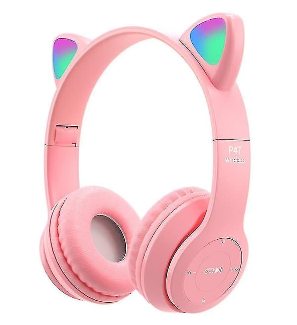 Cartoon Cat Ears Rgb Luminous Bluetooth Headset, Foldable Grey