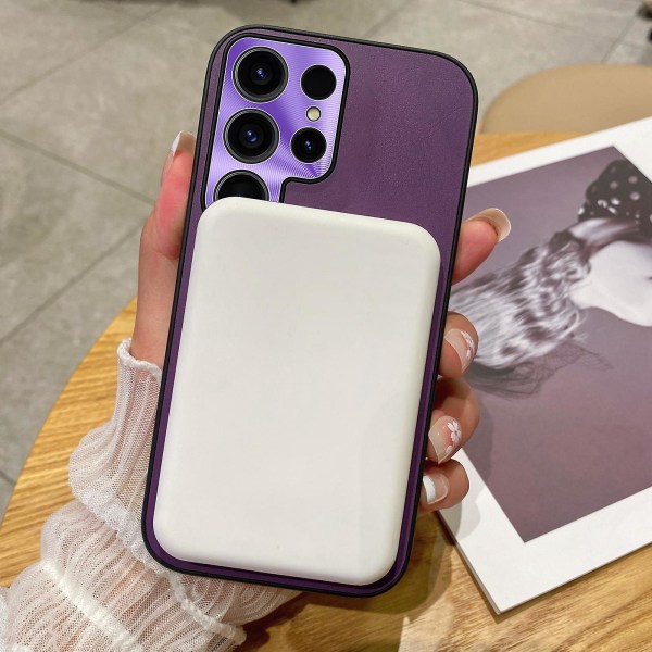 För Samsung Galaxy S22 Ultra 5g galvaniskt magnetiskt cover Pu-läderbelagd Tpu+ PC phone case Purple