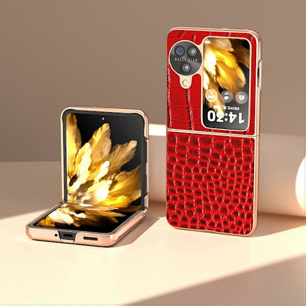 Skal för Oppo Find N3 Flip 5G Krokodiltextur Äkta Läder+PC Mobilskal Multicolor Style D