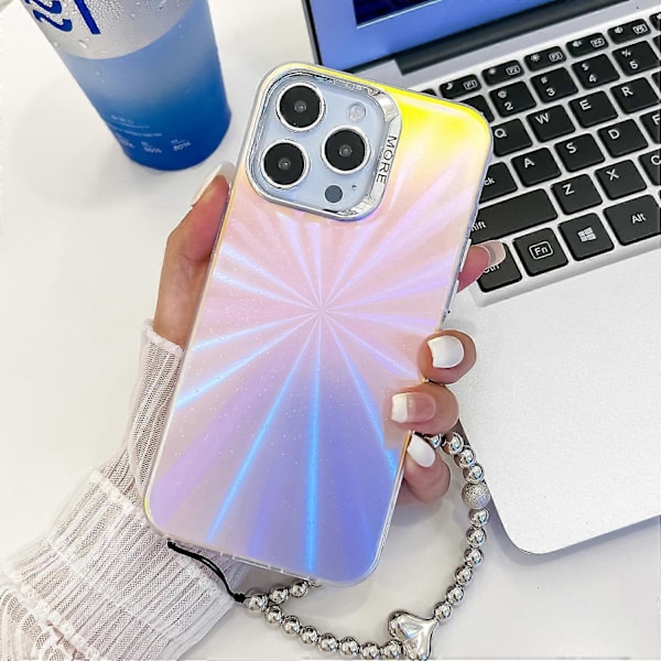 iPhone 15 Pro Max -kotelo PC+TPU IMD laserkuvioitu mattapuhelinkuori helmikoristeella Multicolor Style A