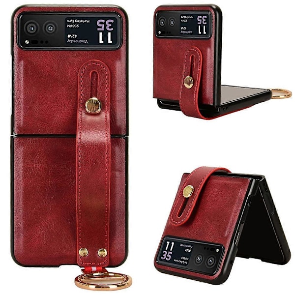 Armbandsfodral för Motorola Razr 40 5G, Läderbelagd PC+TPU Baksida med Halsrem Multicolor Style B