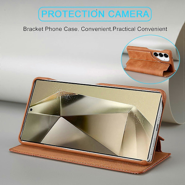 LC.IMEEKE Samsung Galaxy S25+ -kotelo korttipidikkeellä, jalustalla ja nahkakannella Multicolor Brown