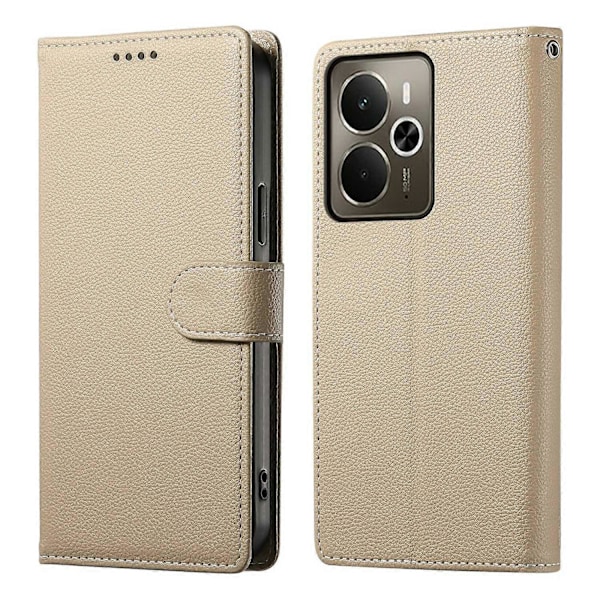Til Realme 14 5G Stand Case Litchi Tekstur Læder Wallet Telefon Cover Magnetisk Lukning Multicolor Apricot