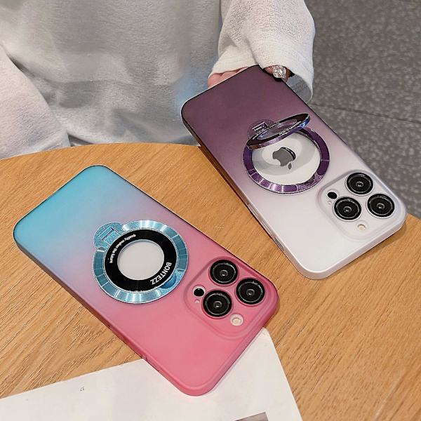 För Iphone 13 Pro Kickstand Gradient Color Phone case Hårt PC- cover Kompatibel med Magsafe Gradient Blue