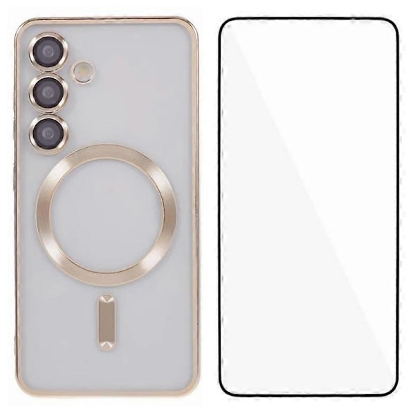 Til Samsung Galaxy S24+ Magnetisk Etui WANLONFENG Fuld Beskyttelse Elektropletteret TPU Cover med Temper Multicolor Gold