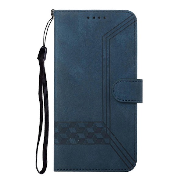 Mobilskal för iPhone 17 med rem, präglat PU-läder, plånboksställ Multicolor Royal Blue
