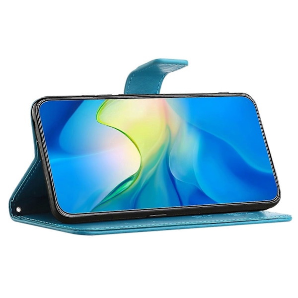 Samsung Galaxy S23 FE PU-nahkakukkaro puhelinkotelo perhos- ja kukkaprintillä, jalustalla Multicolor Style A