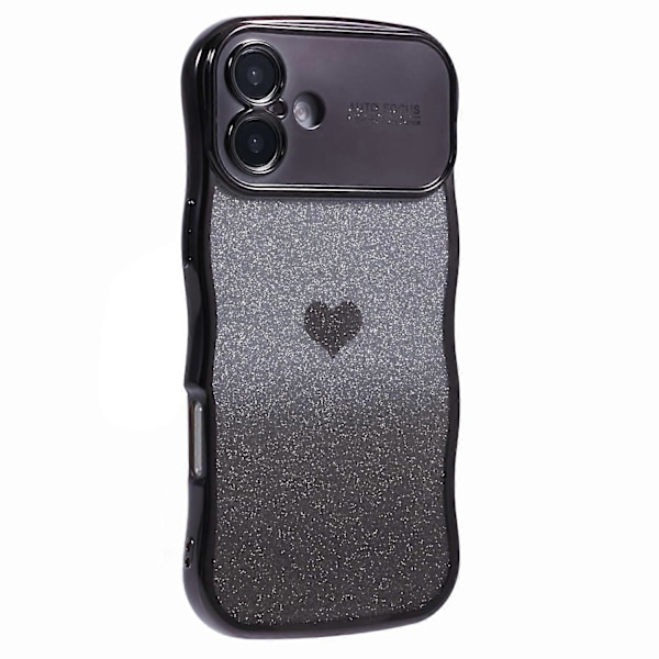 Skal för iPhone 16 Plus Kärlekshjärta Gradient Glitter TPU Telefonfodral Elektropläterad Krullig Ram Multicolor Style B