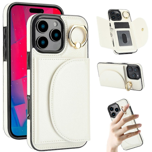 Til iPhone 16 Pro Etui RFID Blokerende Tegnebog Støtteben Læder+TPU Telefon Cover Multicolor Style F