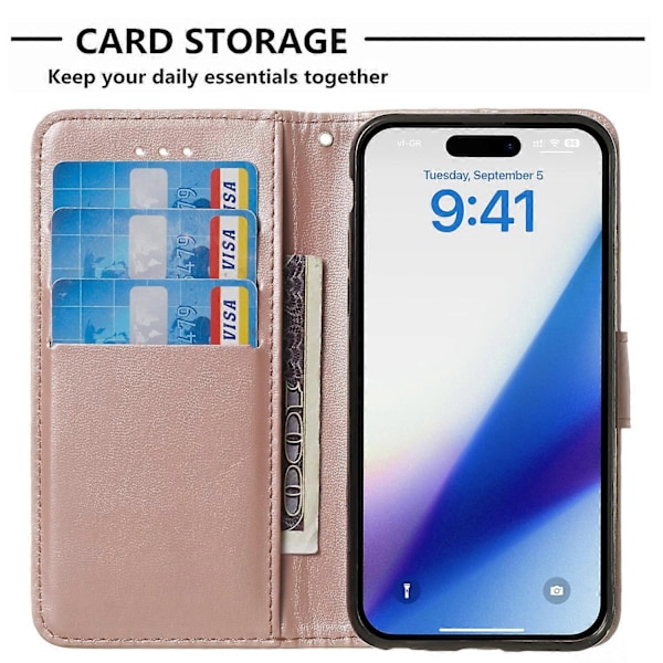 iPhone 15 pudotussuojattu yksivärinen PU-nahkainen lompakkokotelo, taitettava jalustallinen puhelinkotelo Multicolor Style D