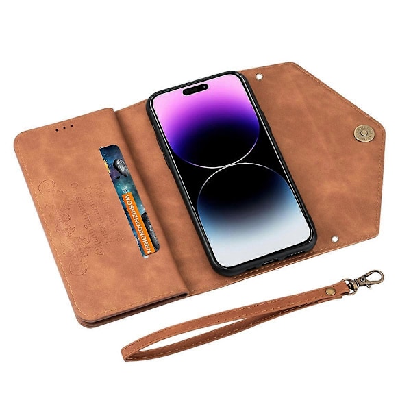 N.BEKUS Fodral till iPhone 16, Plånboksfodral i Läder med Remmar - Svart Multicolor Brown