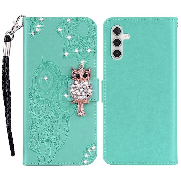 Plånboksfodral för Samsung Galaxy A56 5G Uggla Blomma Tryckt Strass Läderfodral Multicolor Style E