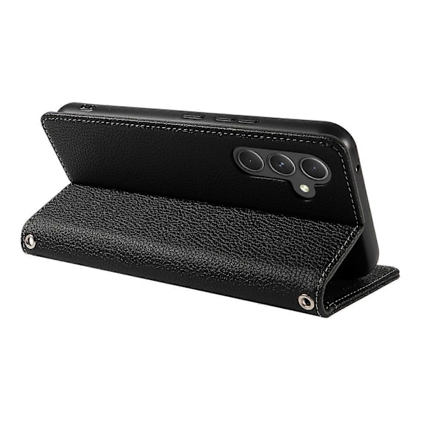 Til Samsung Galaxy A56 5G Etui Magnetisk Litchi Tekstur Tegnebog Læder Telefon Cover med Håndledsrem Multicolor Orange