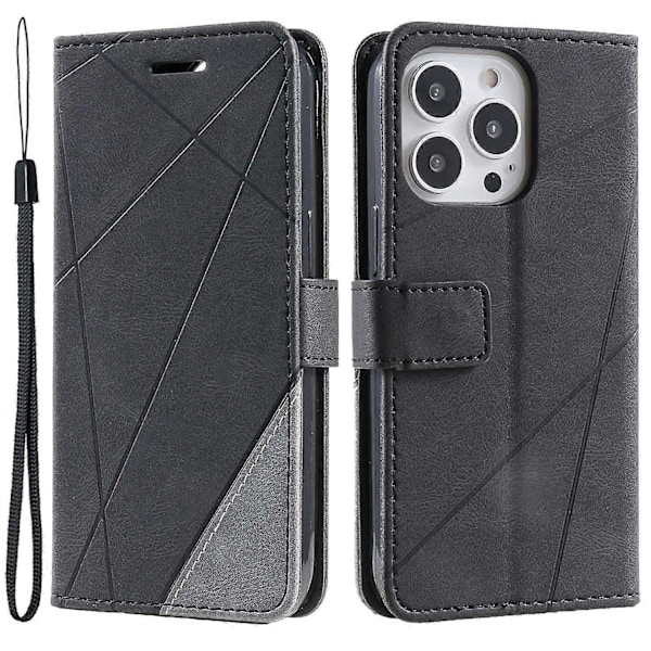 Magnetisk lommebokdeksel med skjøtedesign og stativ for iPhone 15 Pro Multicolor Style D