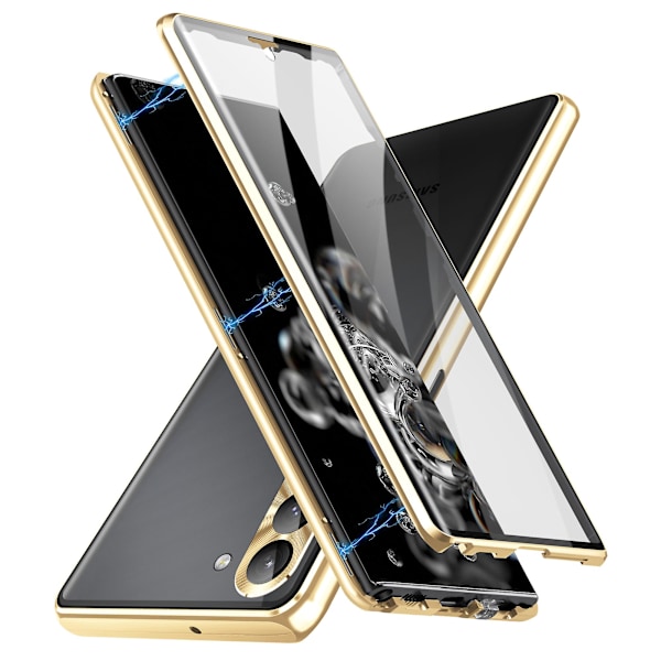 För Samsung Galaxy S24 Case Metallram Dubbla sidor Cover av härdat glas Gold