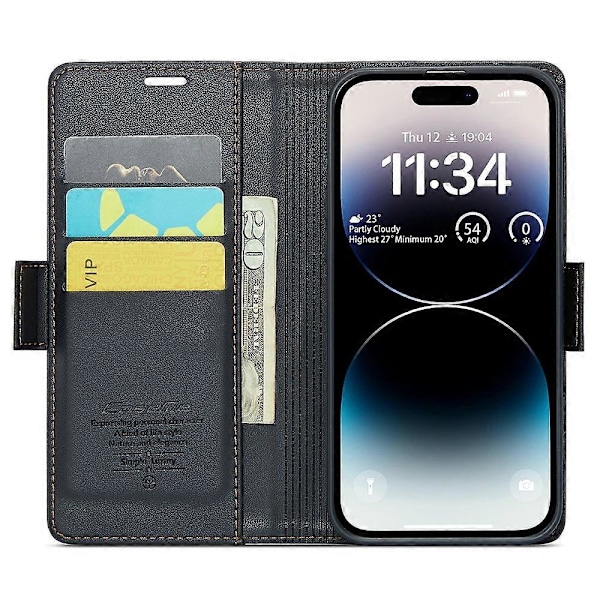 CASEME 023 Serie Til iPhone 15 Pro Max RFID Blokerende Læder Wallet Case Flip Stand Telefon Cover Multicolor Style A