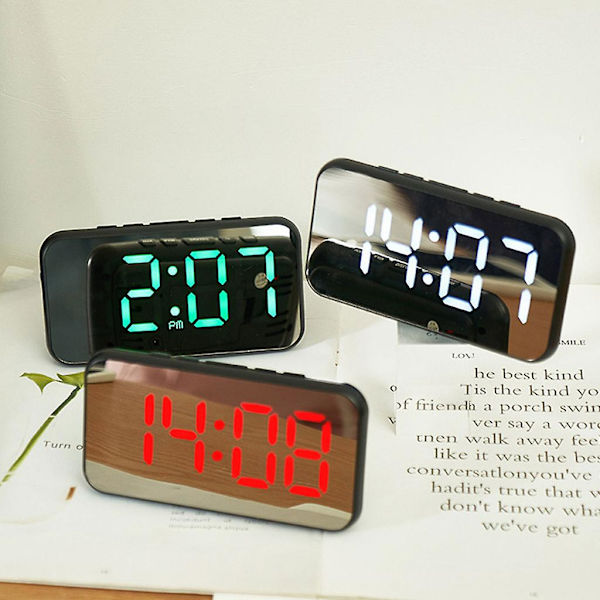 Stor skärm LED digitala väckarklockor Elektronisk spegelklocka Snooze-funktion Green