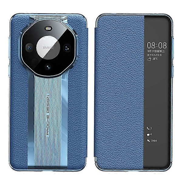 View Window Flip Cover til Huawei Mate 60 Ægte Koskind Læder Auto Væk/Sov Telefon Cover Multicolor Style B