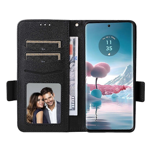Til Motorola Edge 40 Neo 5G Etui Litchi Tekstur Tegnebog Læder Telefon Cover med Rem Multicolor Style A