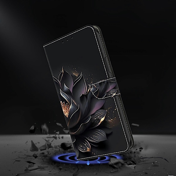 Xiaomi Redmi Note 14 5G Kotelo Magneettilukolla 3D Kuvio Nahkainen Lompakko Puhelinkotelo Multicolor Purple Lotus