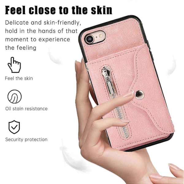 RFID-blokerende korttaske telefoncover med støttefod i PU-læder + TPU-cover til iPhone 7/8/SE (2020)/SE (2022) Multicolor Style D