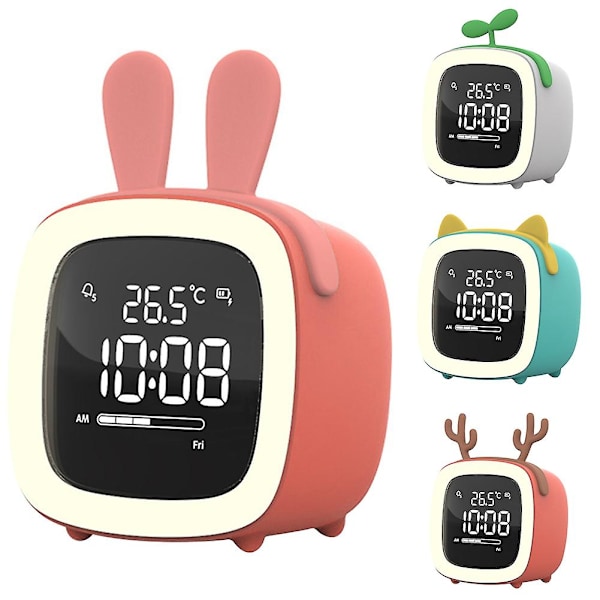 Tegneserie Kaninøre Form Genopladelig Digital Display LED Natlampe Vækkeur Kaesi Grey Rabbit Ear