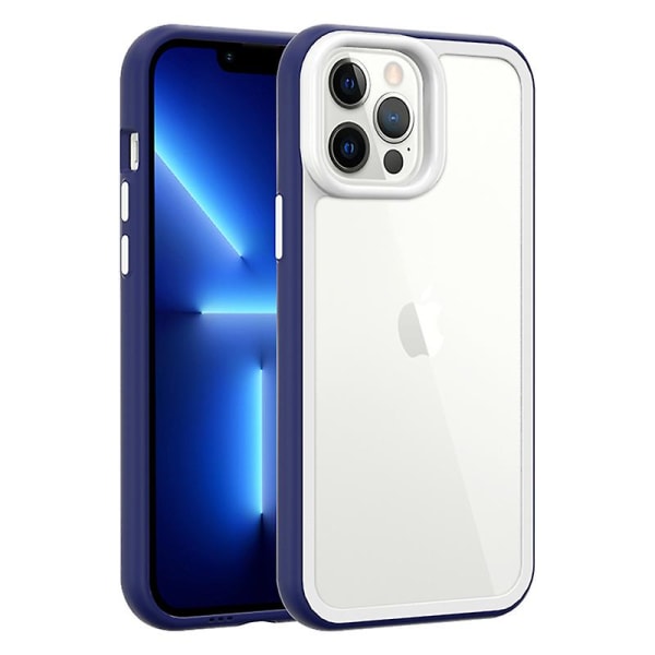 För Iphone 13 Pro Max Stötsäkert genomskinligt phone case Akrylbaksida + färgglad ram Avtagbar 2-i-1 cover Blue